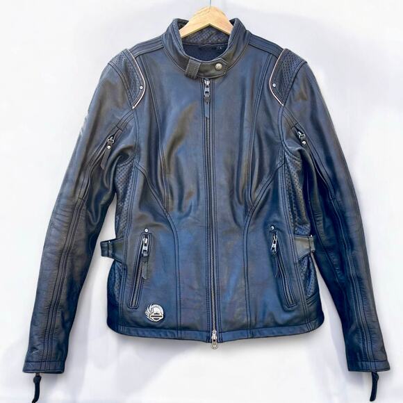 Harley Davidson 115th Anniversary Black Leather Buffalo Hide Women Jacket Large - Picture 2 of 11